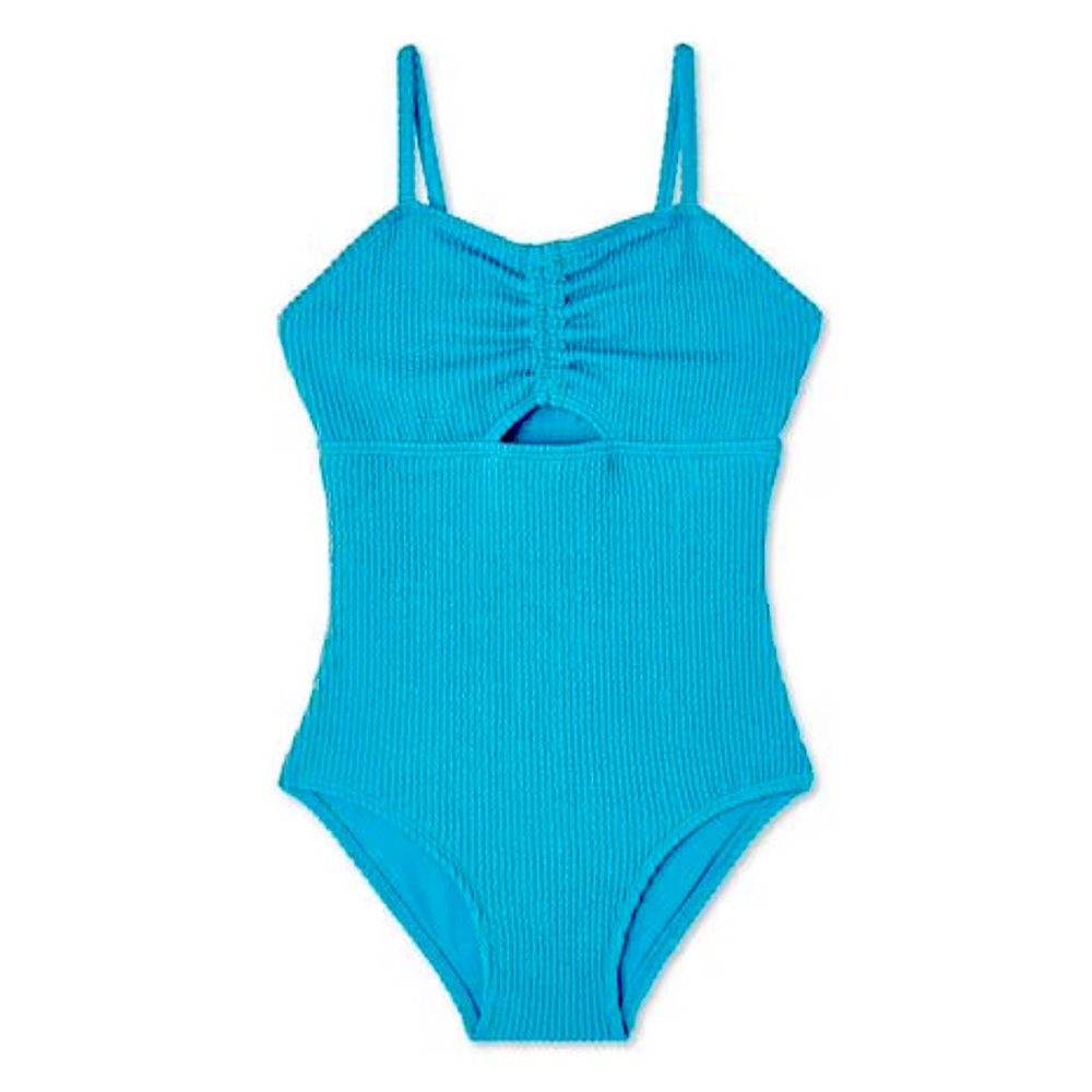 NWT Girls 1-Piece Ribbed Cut-out Swimsuit M (7-8)